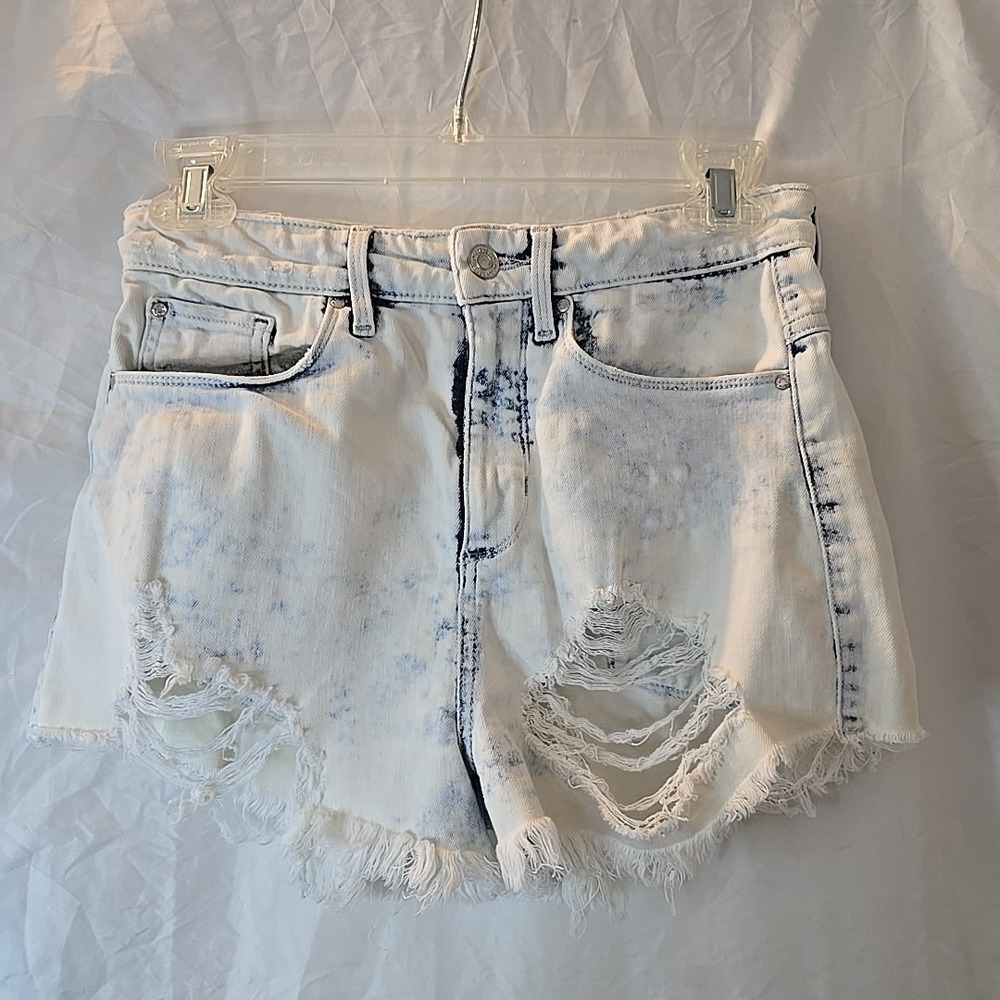 Guess Towel Bleached Denim Shorts Distressed Acid Wash Rough Hem Sz 28 Y2K 90s - Picture 2 of 16